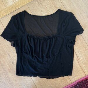 Black mesh cap sleeve top